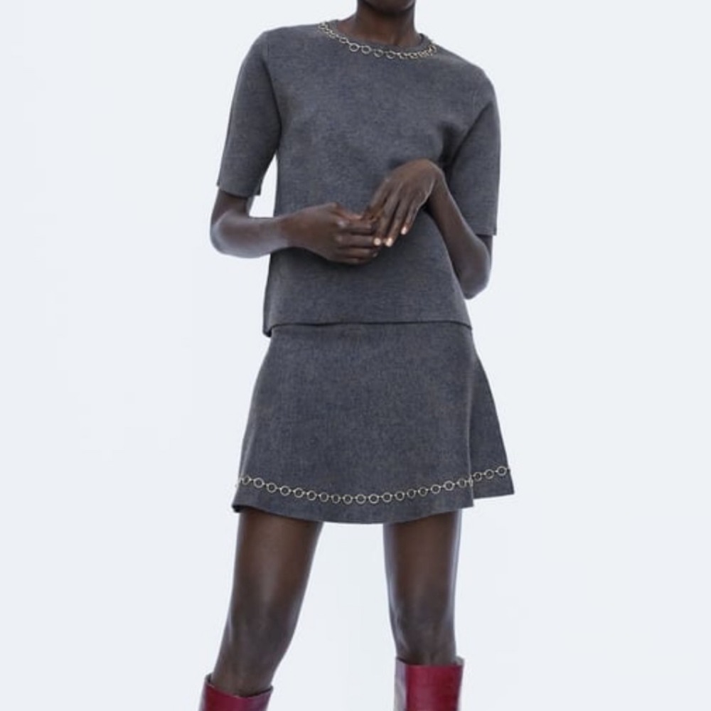 Zara Mini Grey Knit Swing Skirt - size medium